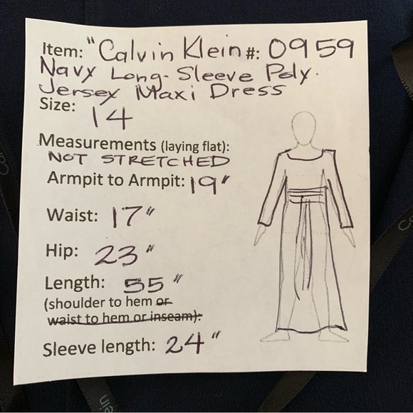 “Calvin Klein” Navy Long-Sleeve Polyester Jersey Knit Maxi-Dress size 14 - Picture 12 of 12